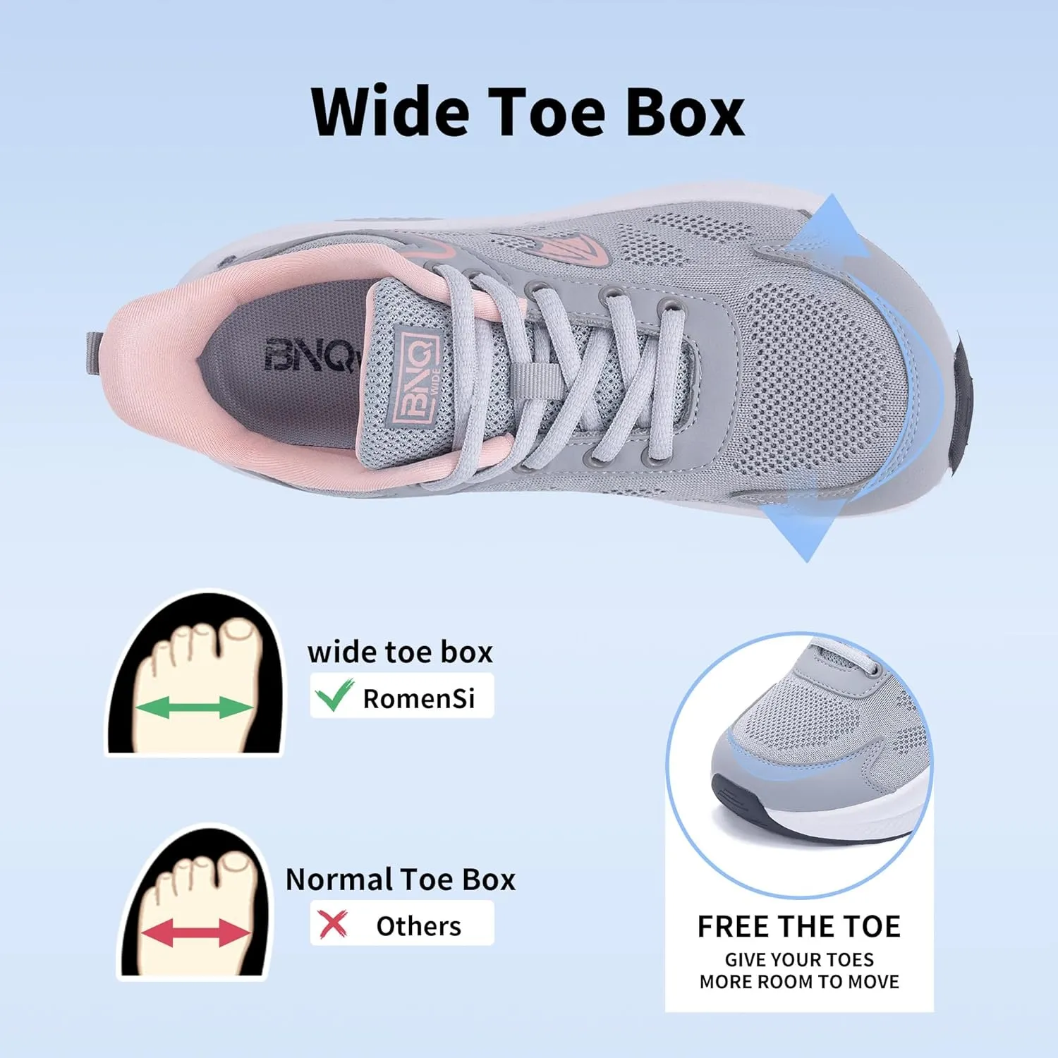 RomenSi Wide Toe Box Shoes Women Arch Support Walking Shoes Tennis Fashion Sneakers Orthotic Shoe for Plantar Fasciitis US 6-11