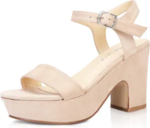 rsxses Women's Suede Platform Heels Sandals Peep Toe Fashion Wedding Sexy Dress Block Chunky Wedges High Heel Ankle Strap Pumps