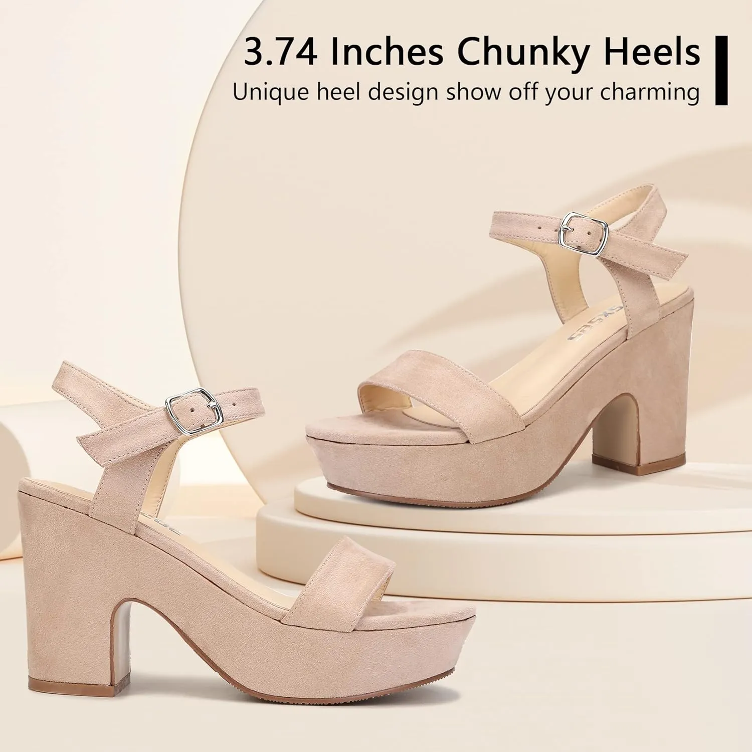 rsxses Women's Suede Platform Heels Sandals Peep Toe Fashion Wedding Sexy Dress Block Chunky Wedges High Heel Ankle Strap Pumps