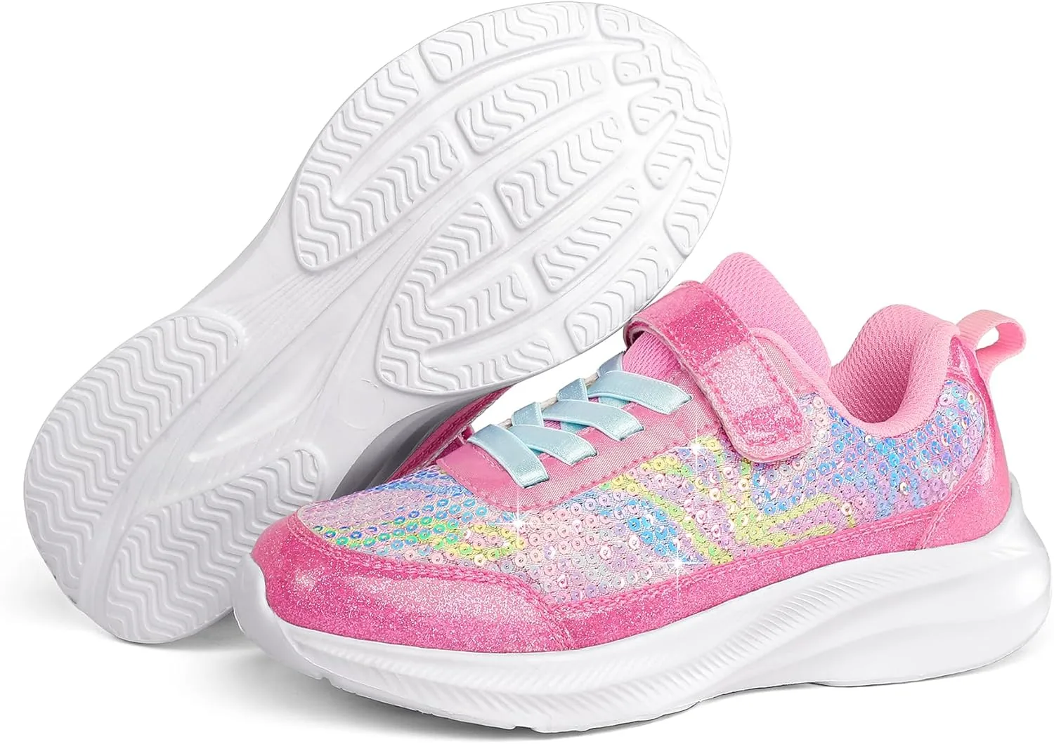 RUNSIDE Toddler Sneakers Girls Sparkle Sequins Walking Shoes, Kids Lightweight Tennis Sneakers with Hook and Loops