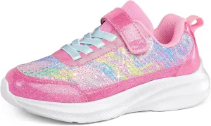 RUNSIDE Toddler Sneakers Girls Sparkle Sequins Walking Shoes, Kids Lightweight Tennis Sneakers with Hook and Loops