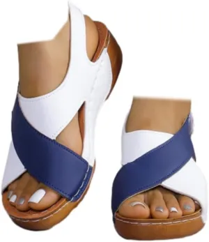 SACFOF Womens Orthopedic Sandals Summer Comfort Arch Support Wedge Sandals Ankle Strap Slingback Platforms Slip On Shoes
