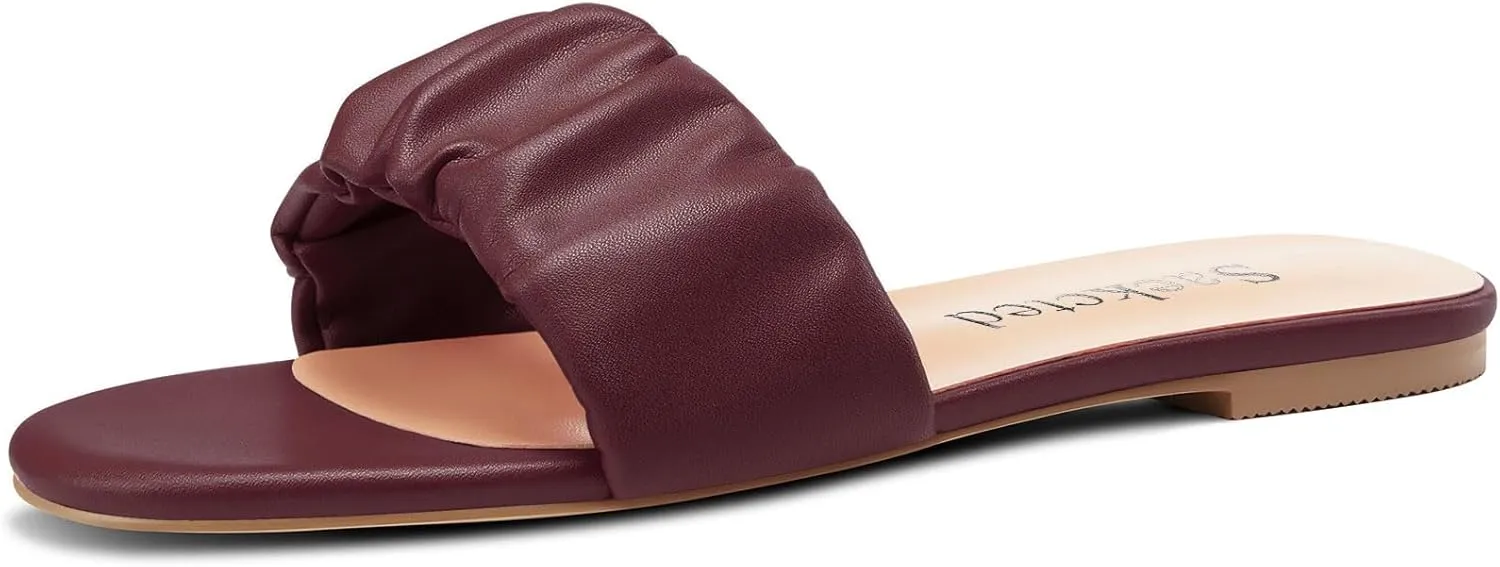 Saekcted Womens Low Heel Open Toe Sandals Slip-on Office Basic Classic Summer Flats Shoes