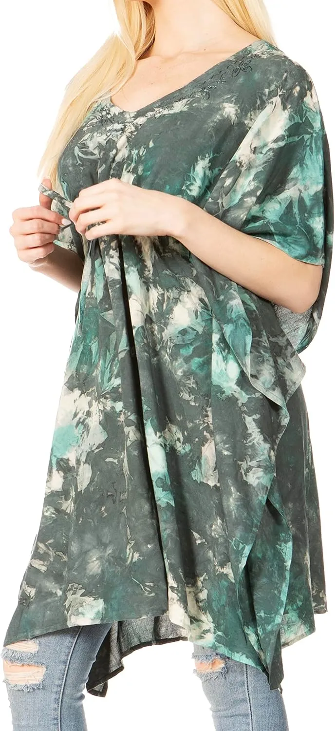 Sakkas Marcy Women's Caftan Top Tunic Dress V Neck Loose Summer Boho Swing Coverup