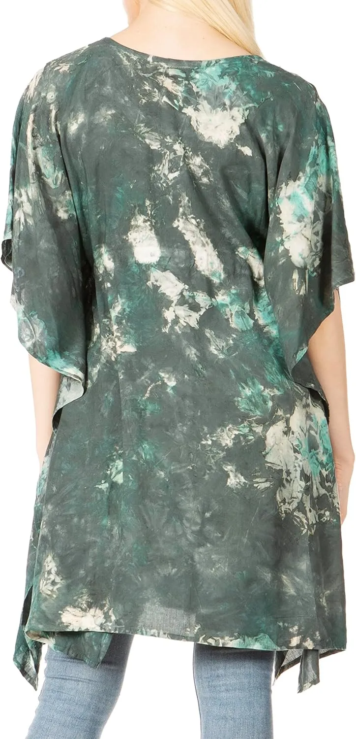 Sakkas Marcy Women's Caftan Top Tunic Dress V Neck Loose Summer Boho Swing Coverup