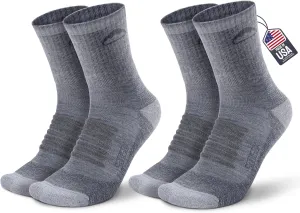 SAMSOX 2 Pack Merino Wool Hiking Socks, Made in USA, Moisture Wicking Cushion Socks for Men & Women (Charleston Micro Crew)