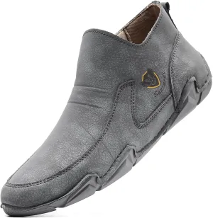 Sanearde Men's Chukka Boots Handmade Casual Leather Loafers Non Slip Hiking Ankle Booties Fashion Comfortable Driving Shoes