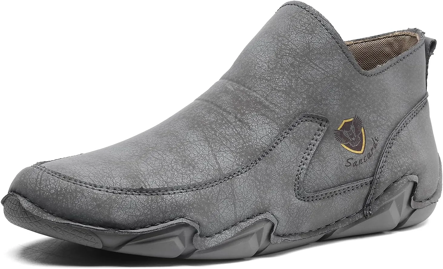 Sanearde Men's Chukka Boots Handmade Casual Leather Loafers Non Slip Hiking Ankle Booties Fashion Comfortable Driving Shoes