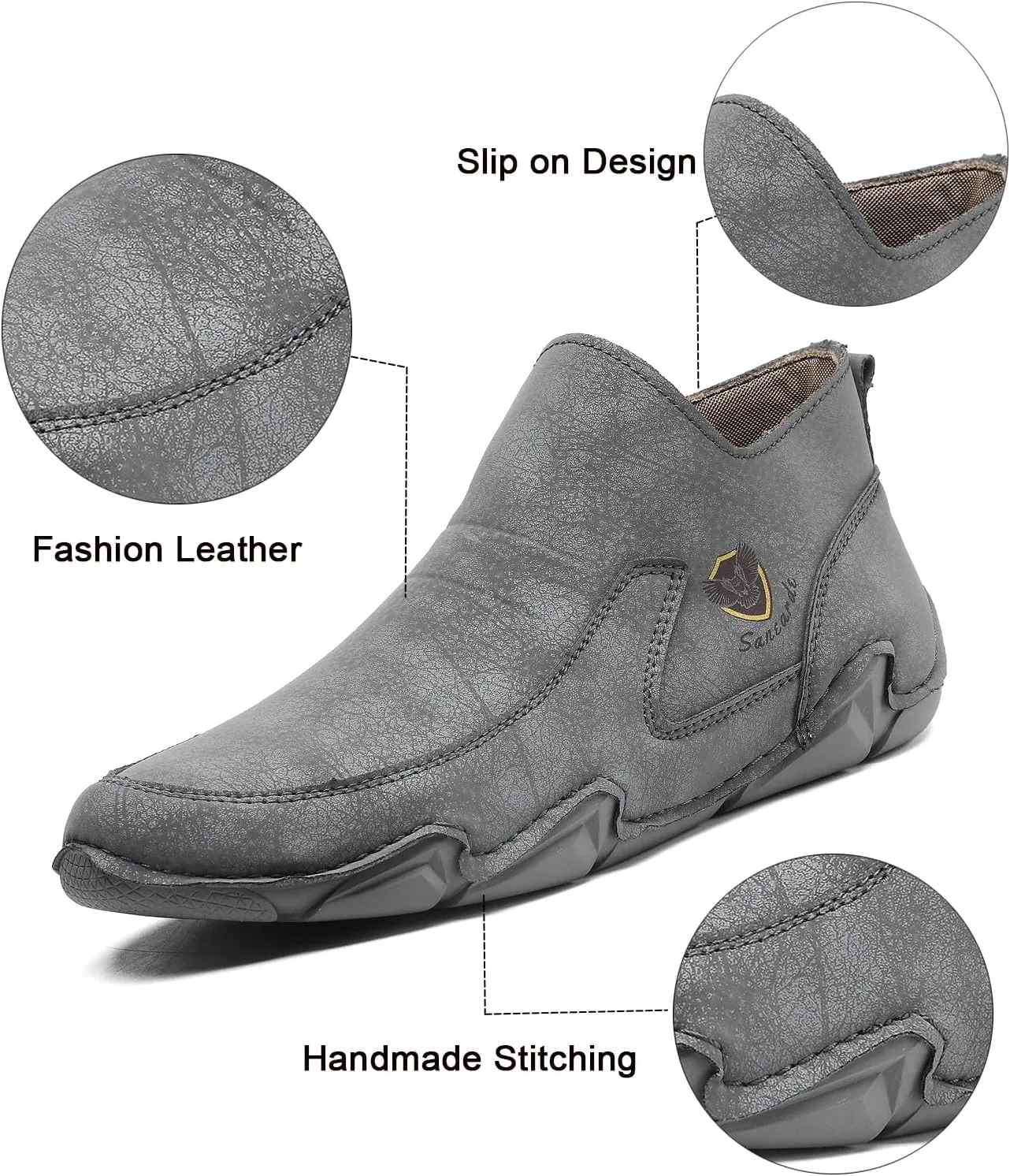 Sanearde Men's Chukka Boots Handmade Casual Leather Loafers Non Slip Hiking Ankle Booties Fashion Comfortable Driving Shoes