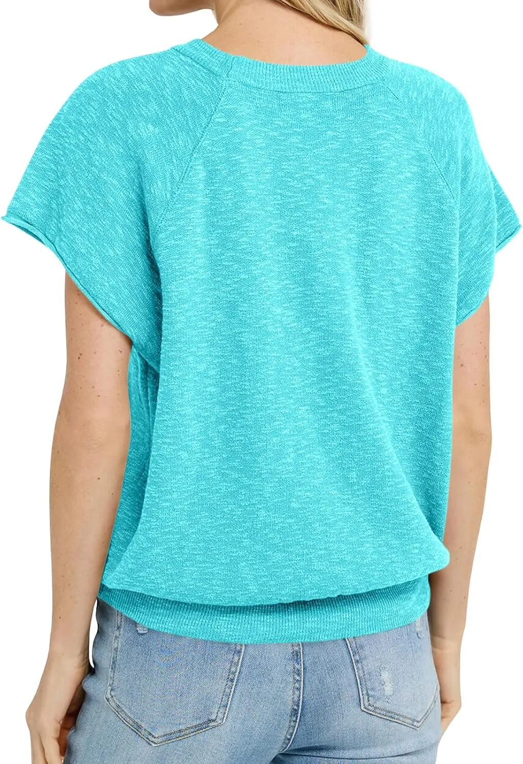 Saodimallsu Womens Short Sleeve Crewneck Sweater Summer Tops Casual Loose Knit Lightweight Basic Pullover Shirts