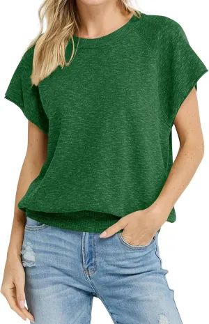 Saodimallsu Womens Short Sleeve Crewneck Sweater Summer Tops Casual Loose Knit Lightweight Basic Pullover Shirts