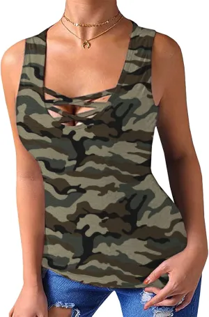Sarin Mathews Womens Tank Tops Summer Sleeveless Shirts Criss Cross Casual Basic Tee Shirts Tops Blouses
