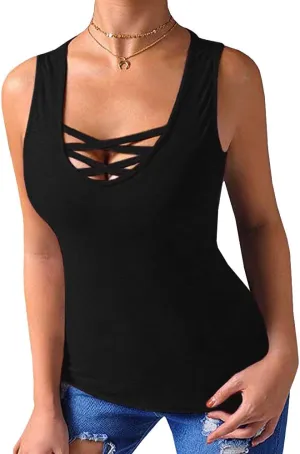 Sarin Mathews Womens Tank Tops Summer Sleeveless Shirts Criss Cross Casual Basic Tee Shirts Tops Blouses