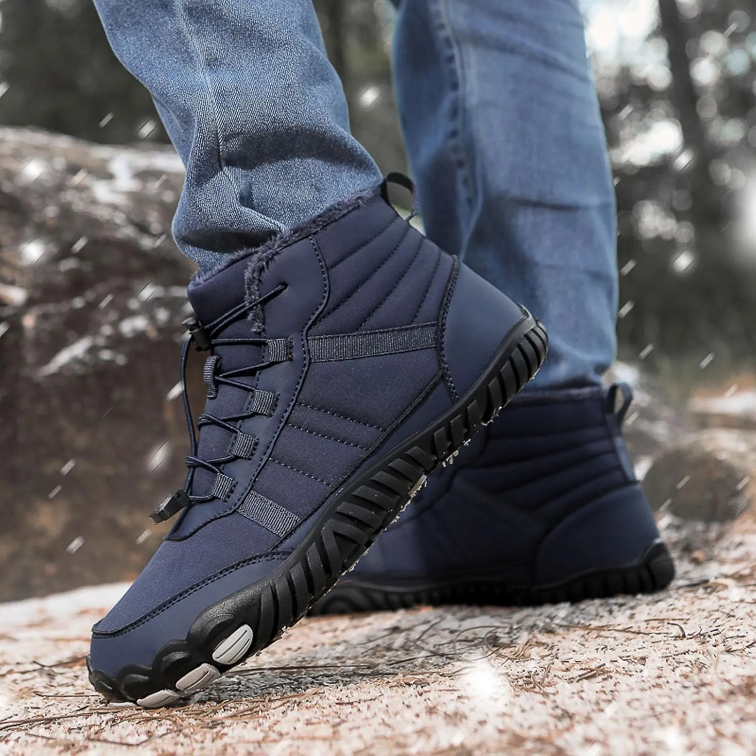 SECHRITE Barefoot Hiking Boots for Women Men Waterproof Winter Barefoot Shoes Warm Snow Boots Zero Drop Wide Toe Box Non-Slip Hike Walking Shoes
