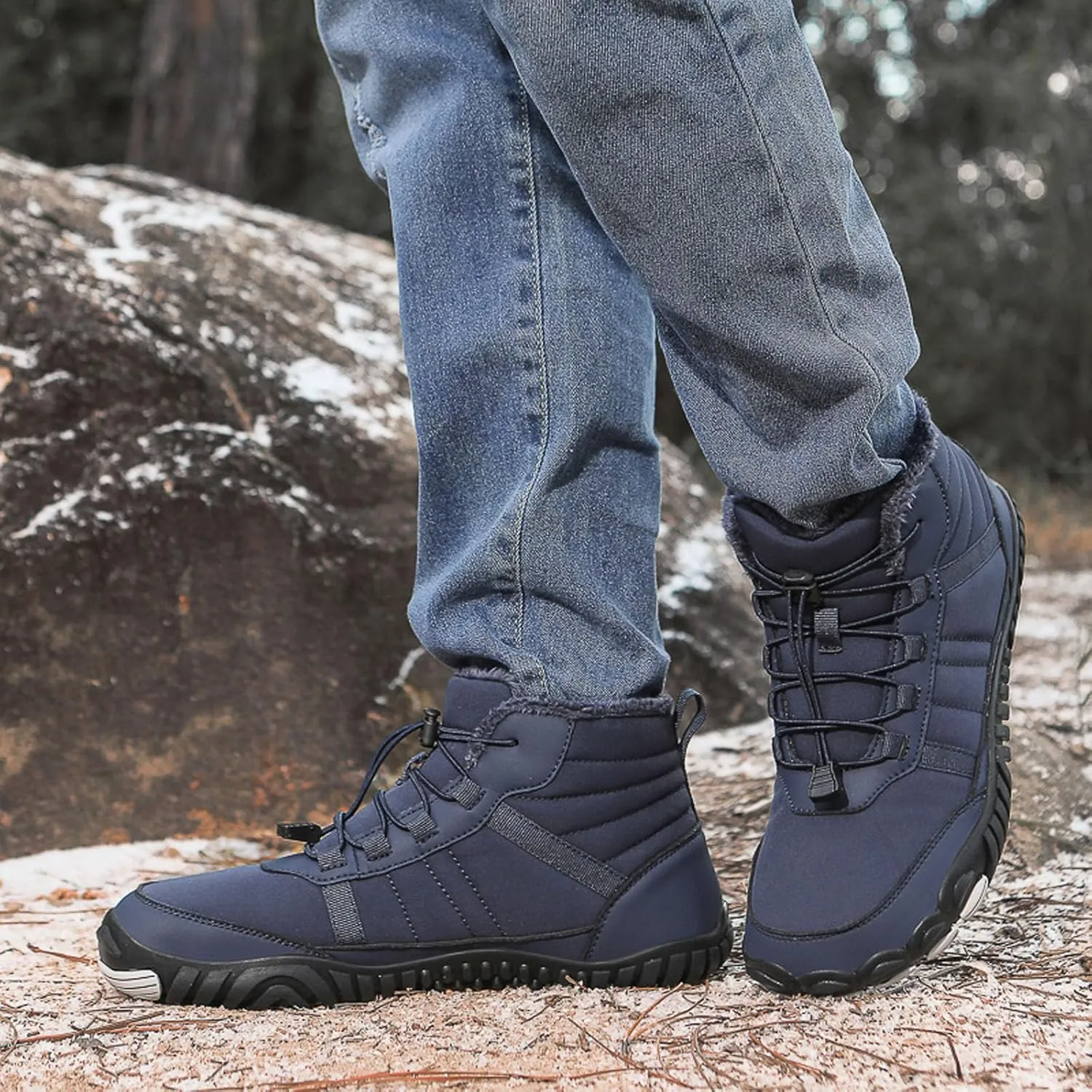 SECHRITE Barefoot Hiking Boots for Women Men Waterproof Winter Barefoot Shoes Warm Snow Boots Zero Drop Wide Toe Box Non-Slip Hike Walking Shoes
