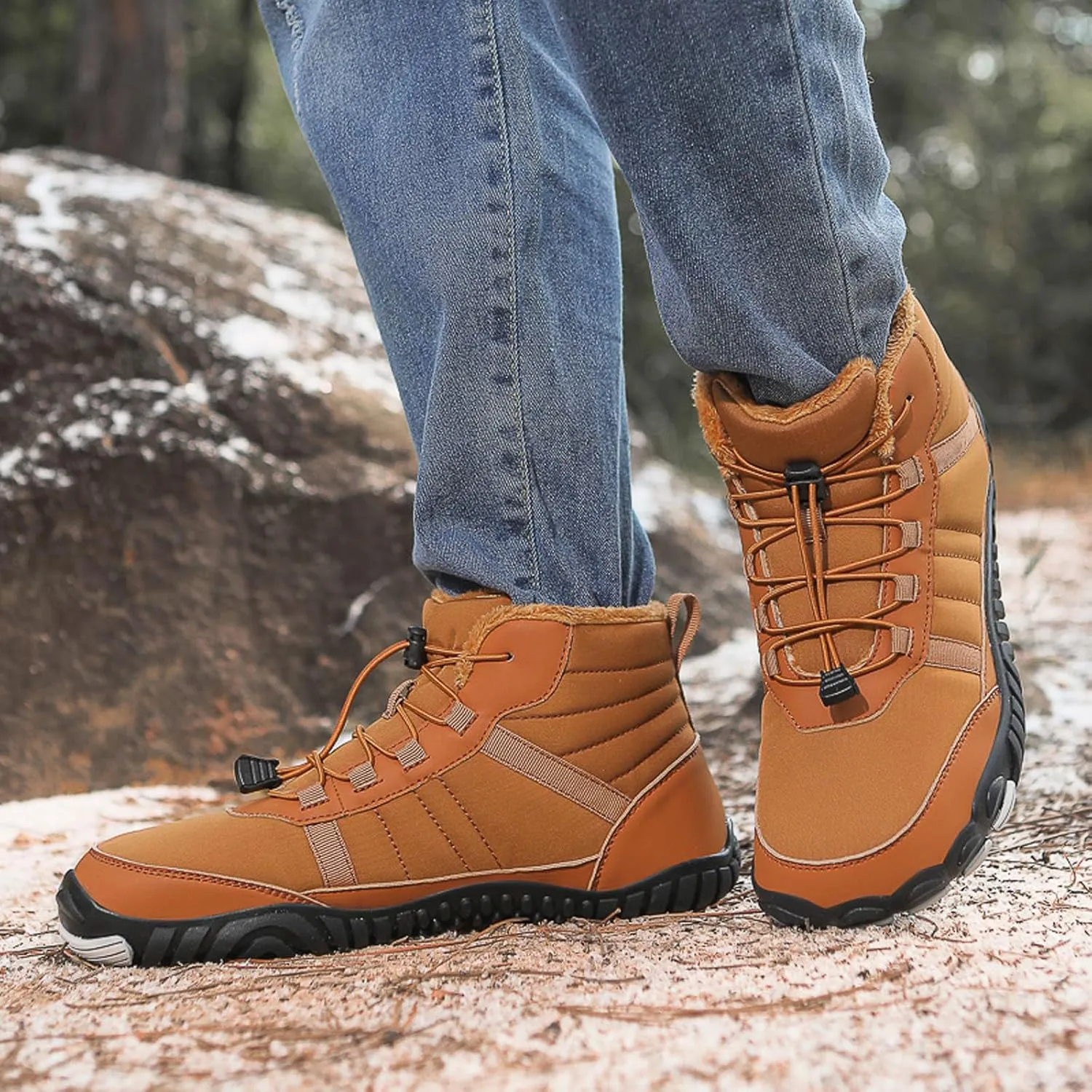 SECHRITE Barefoot Hiking Boots for Women Men Waterproof Winter Barefoot Shoes Warm Snow Boots Zero Drop Wide Toe Box Non-Slip Hike Walking Shoes
