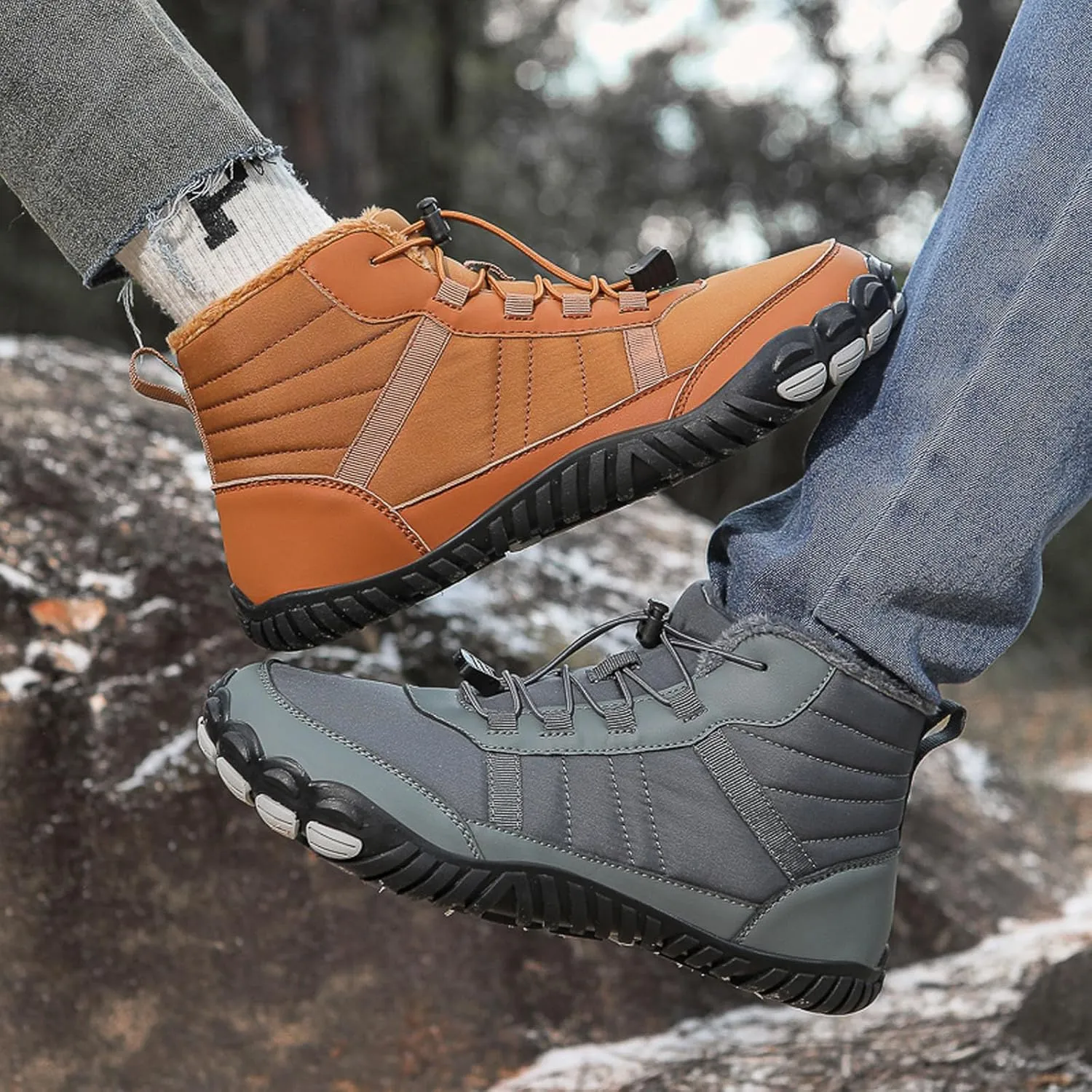 SECHRITE Barefoot Hiking Boots for Women Men Waterproof Winter Barefoot Shoes Warm Snow Boots Zero Drop Wide Toe Box Non-Slip Hike Walking Shoes