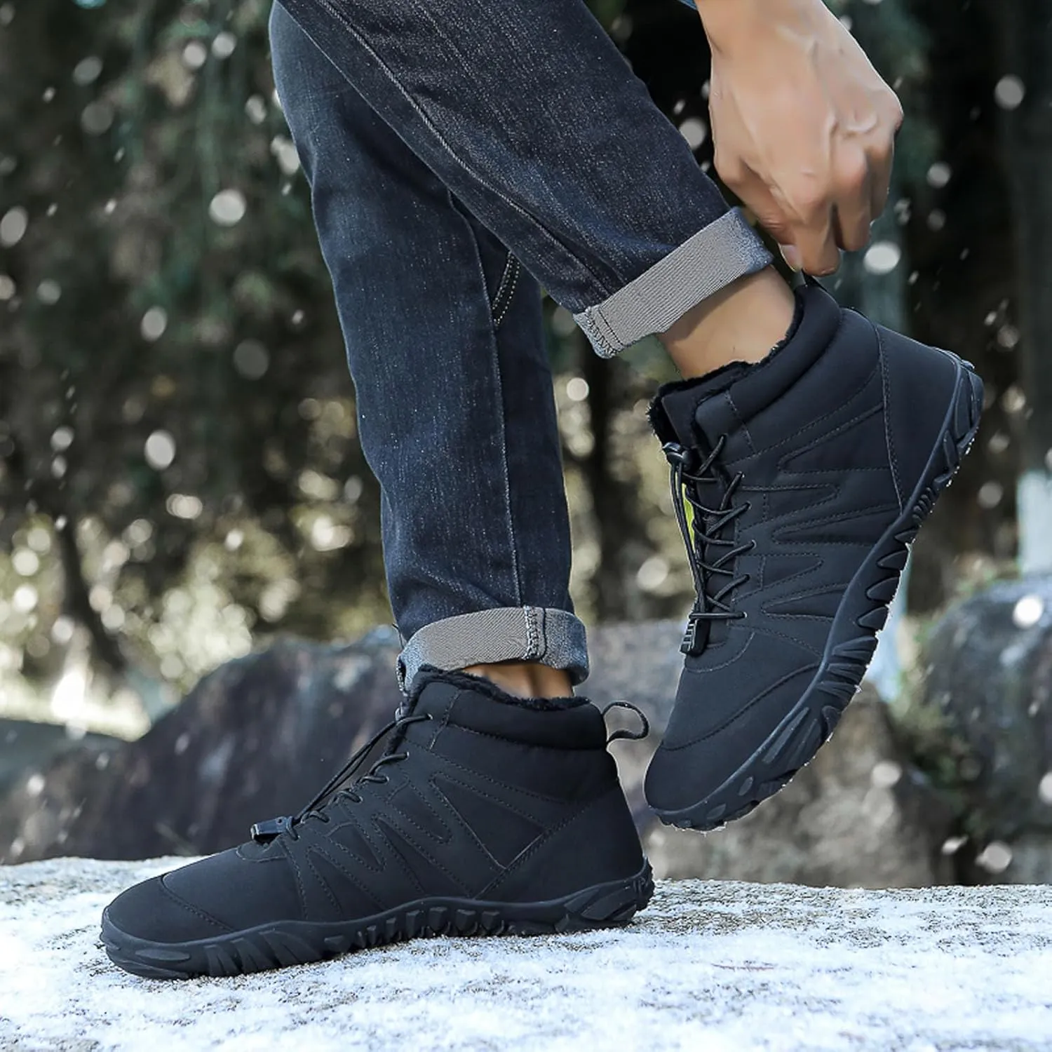 SECHRITE Hike Barefoot Shoes Womens Mens Winter Barefoot Boots Wide Toe Box Non-Slip Walking Boots Zero Drop Sole