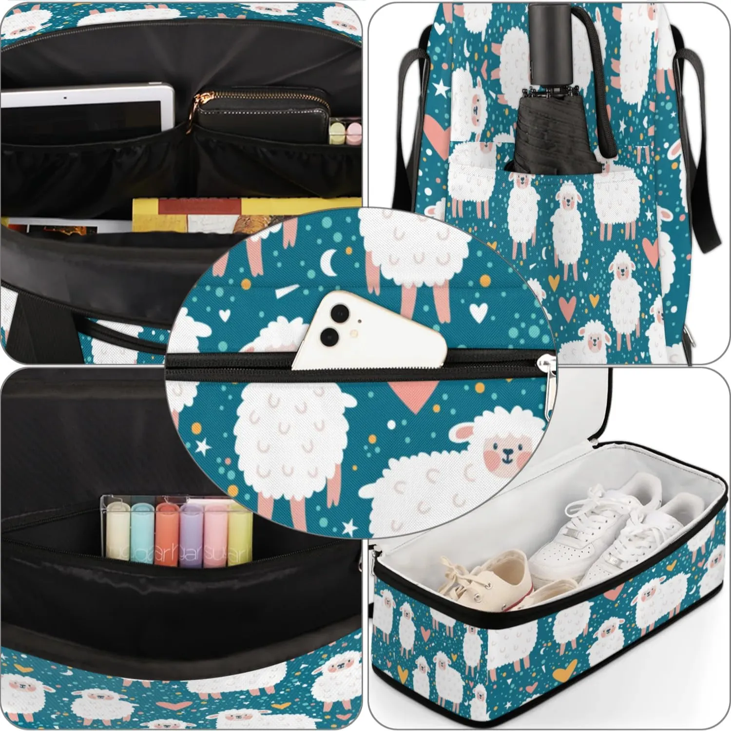 Sheep Love Heart Sports Gym Bag with Shoes Compartment Foldable Travel Duffel Bag Dry Wet Separated Sports Tote Workout Weekender Overnight Bag for Women Yoga Dance Work Training Handbag
