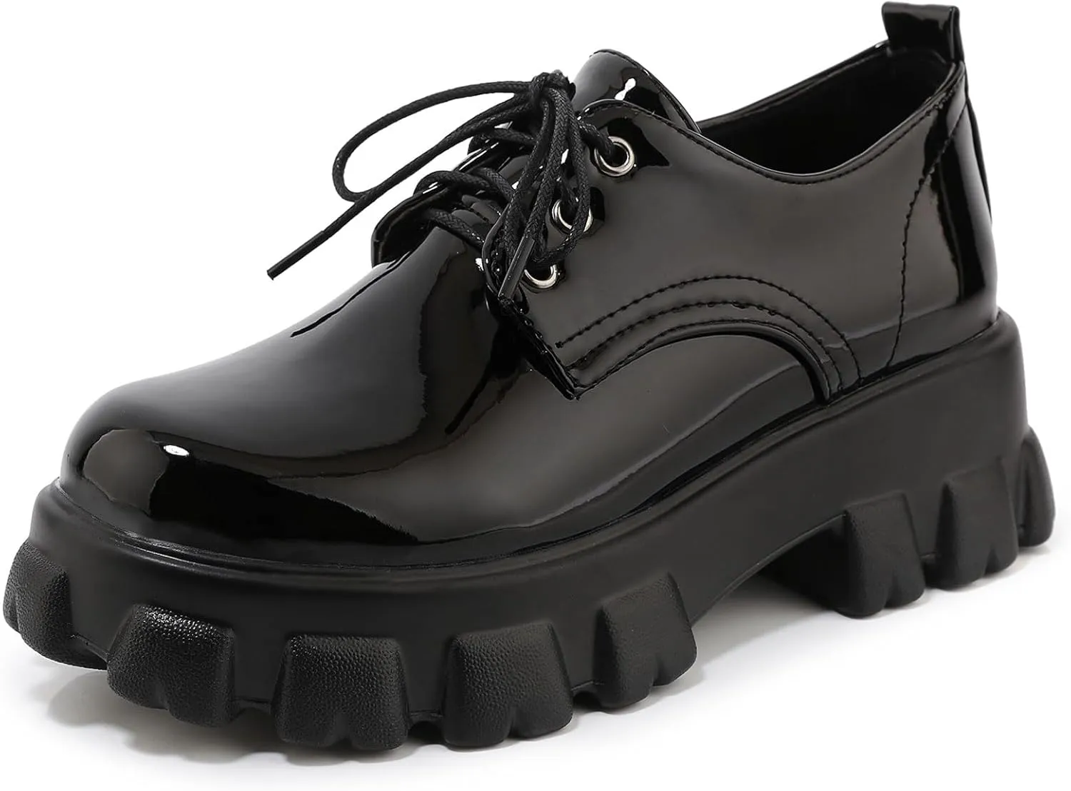 SHEMEE Women's Platform Oxfords Chunky Heels Loafer Lug Sole Lace Up Derby Shoes Comfort Business Work Office Dress Pumps
