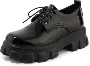 SHEMEE Women's Platform Oxfords Chunky Heels Loafer Lug Sole Lace Up Derby Shoes Comfort Business Work Office Dress Pumps