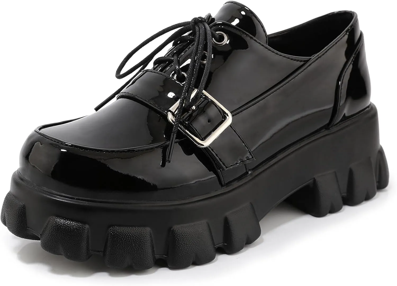 SHEMEE Women's Platform Oxfords Chunky Heels Loafer Lug Sole Lace Up Derby Shoes Comfort Business Work Office Dress Pumps