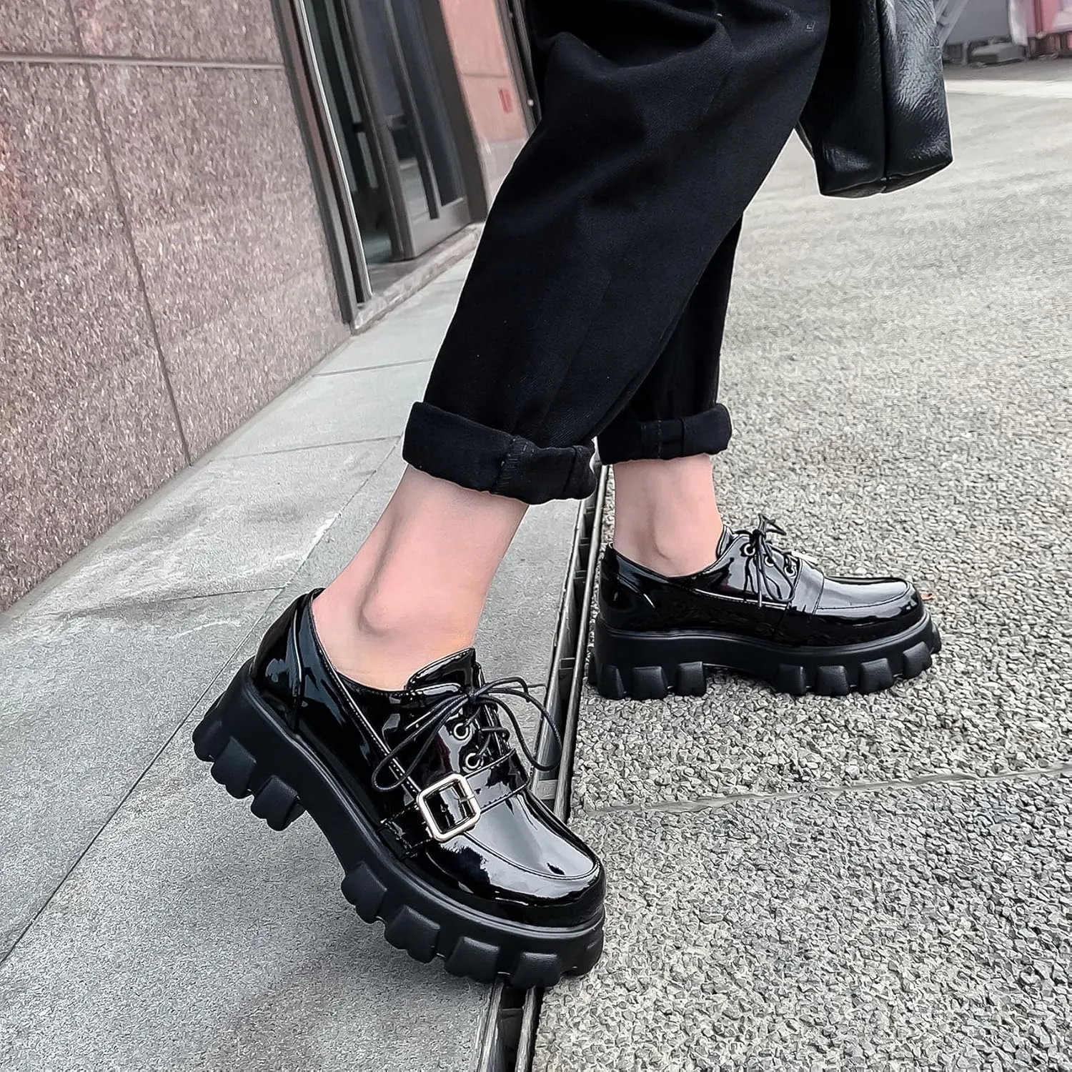 SHEMEE Women's Platform Oxfords Chunky Heels Loafer Lug Sole Lace Up Derby Shoes Comfort Business Work Office Dress Pumps