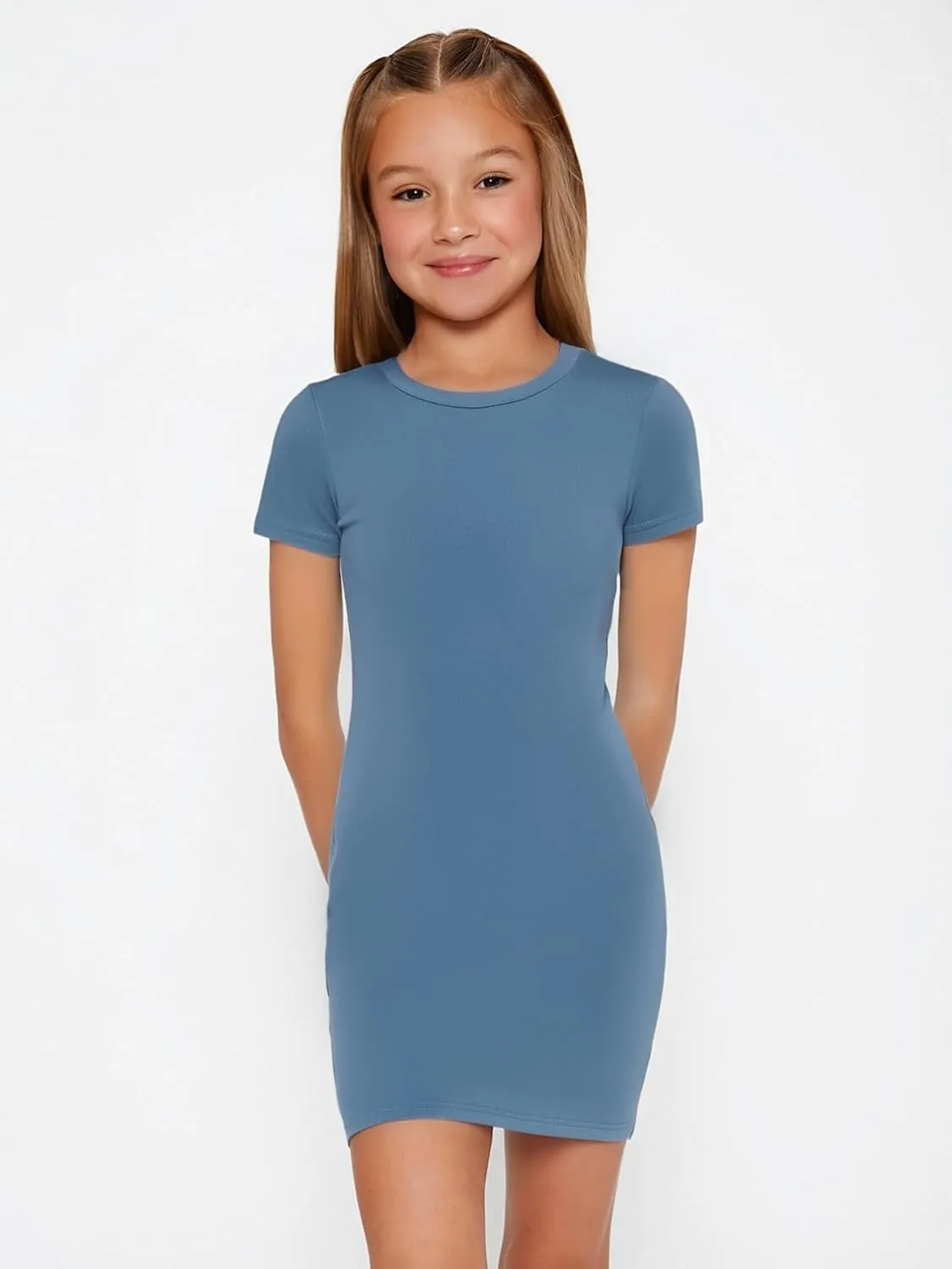 SHENHE Girl's Basic Short Sleeve Crew Neck Bodycon T Shirt Pencil Mini Dresses