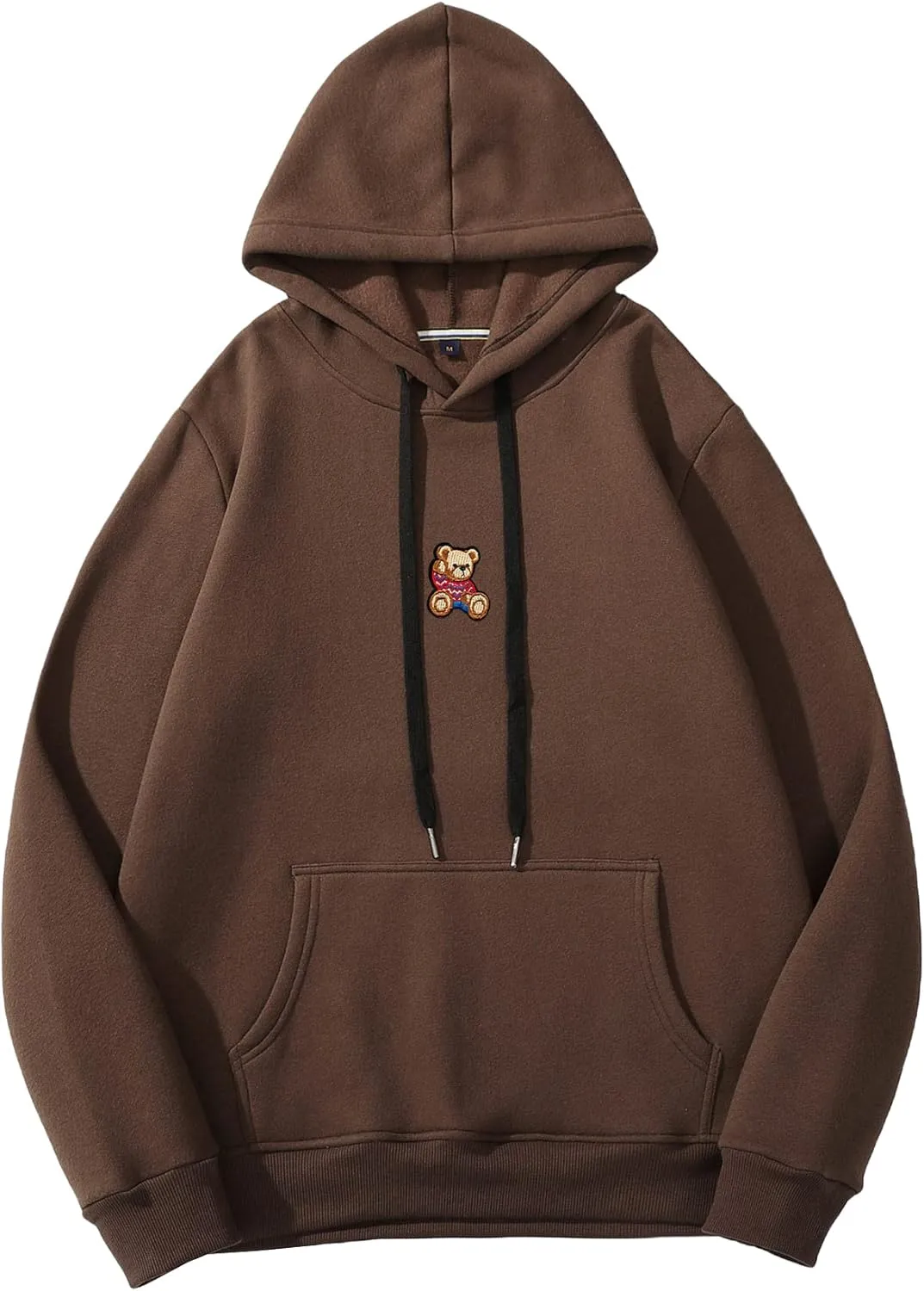 SHENHE Men's Loose Fit Bear Embroidery Long Sleeve Thermal Hooded Sweatshirt Hoodie Tops