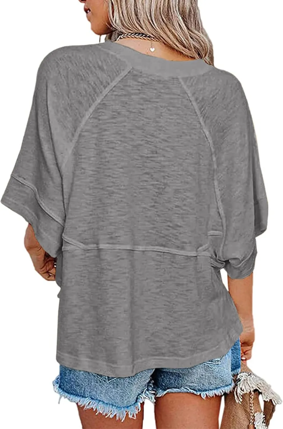 Sherosa Womens Casual Crewneck Half Sleeve T-Shirts Solid Color Loose Fit Summer Basic Tops Tees Blouses