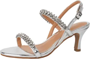 SheSole Womens Heels Sandals Sparkly Dress Shoes Low Kitten Heel Rhinestone Bride Wedding Shoes Black Silver Gold White
