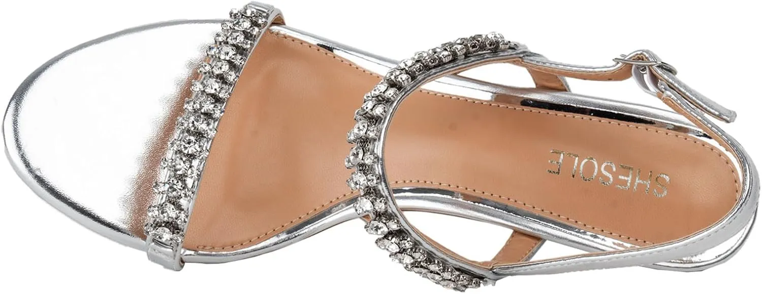 SheSole Womens Heels Sandals Sparkly Dress Shoes Low Kitten Heel Rhinestone Bride Wedding Shoes Black Silver Gold White