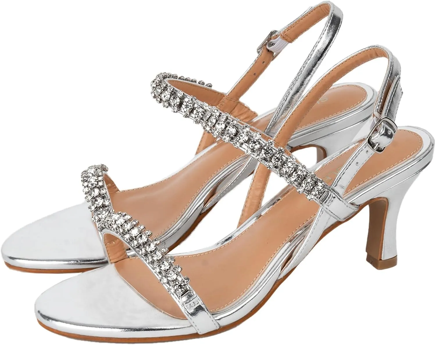 SheSole Womens Heels Sandals Sparkly Dress Shoes Low Kitten Heel Rhinestone Bride Wedding Shoes Black Silver Gold White