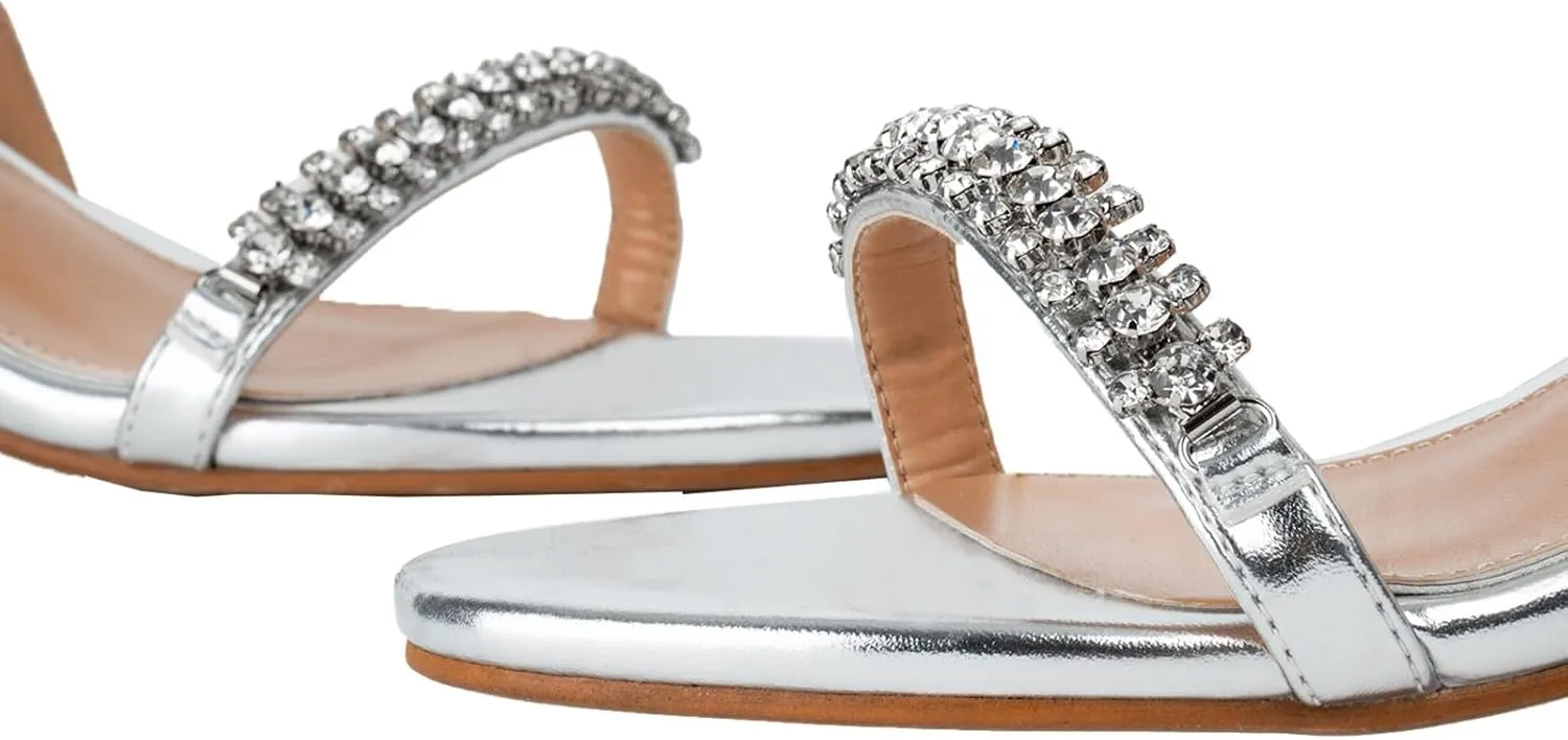 SheSole Womens Heels Sandals Sparkly Dress Shoes Low Kitten Heel Rhinestone Bride Wedding Shoes Black Silver Gold White