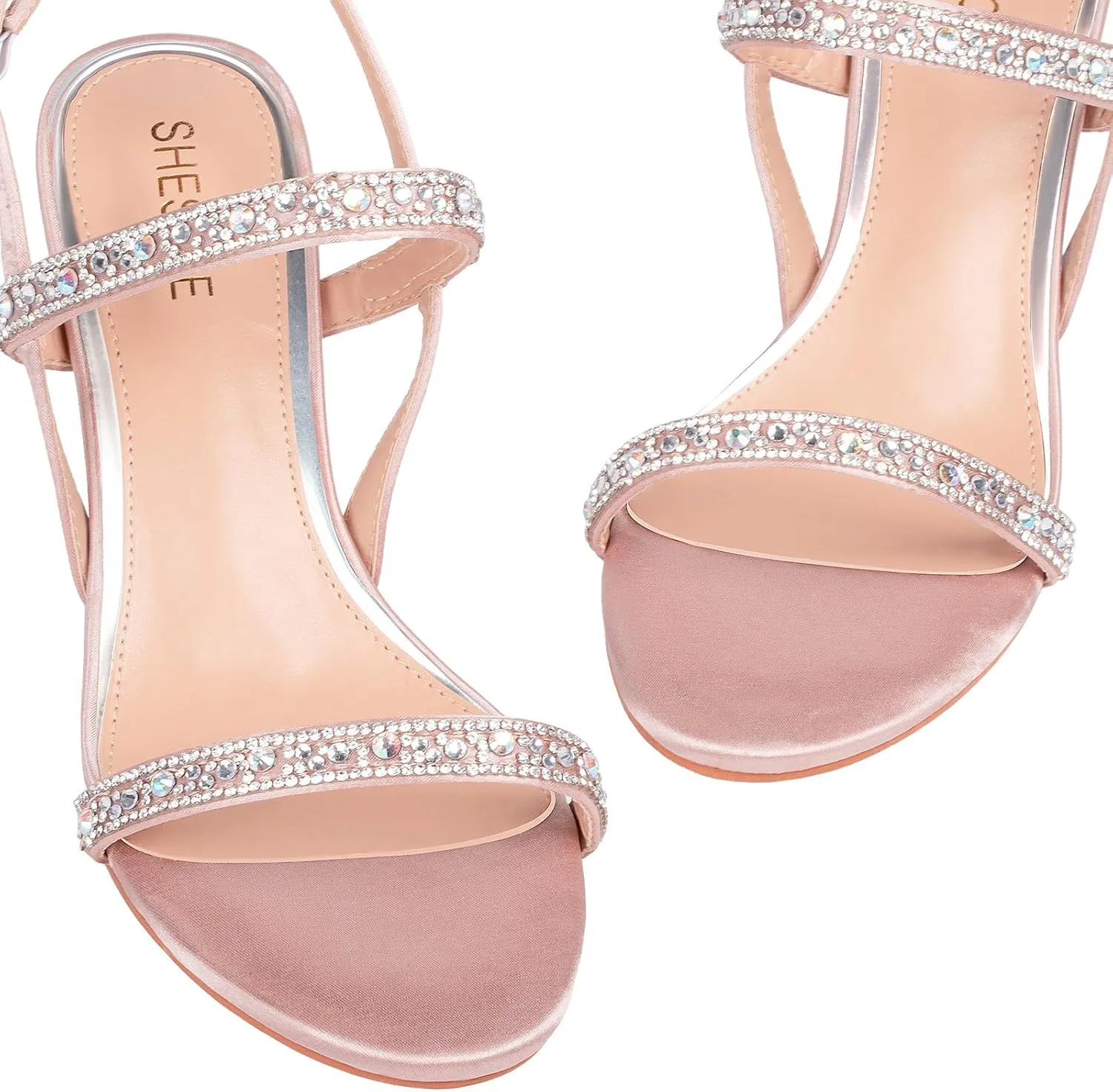 SheSole Womens Heels Sandals Sparkly Dress Shoes Low Kitten Heel Rhinestone Bride Wedding Shoes Black Silver Gold White
