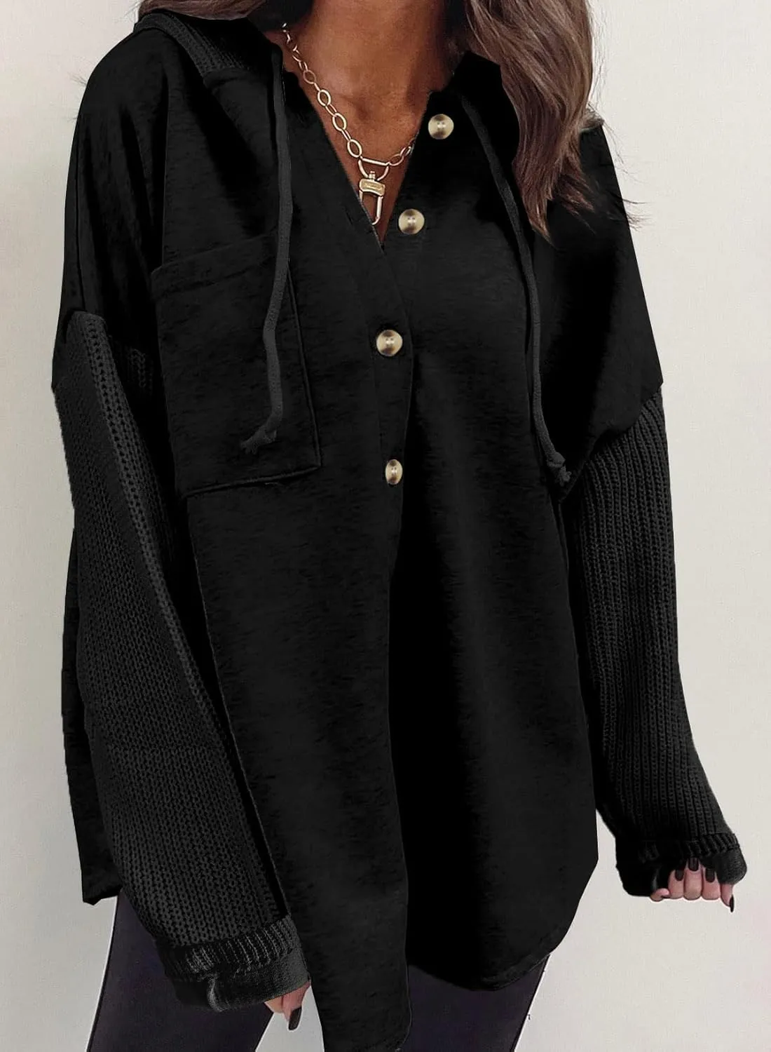 SHEWIN Oversized Sweatshirt for Women Loose Fit Casual Long Sleeve Button Hooded Sweatshirts Hoodies with Pocket
