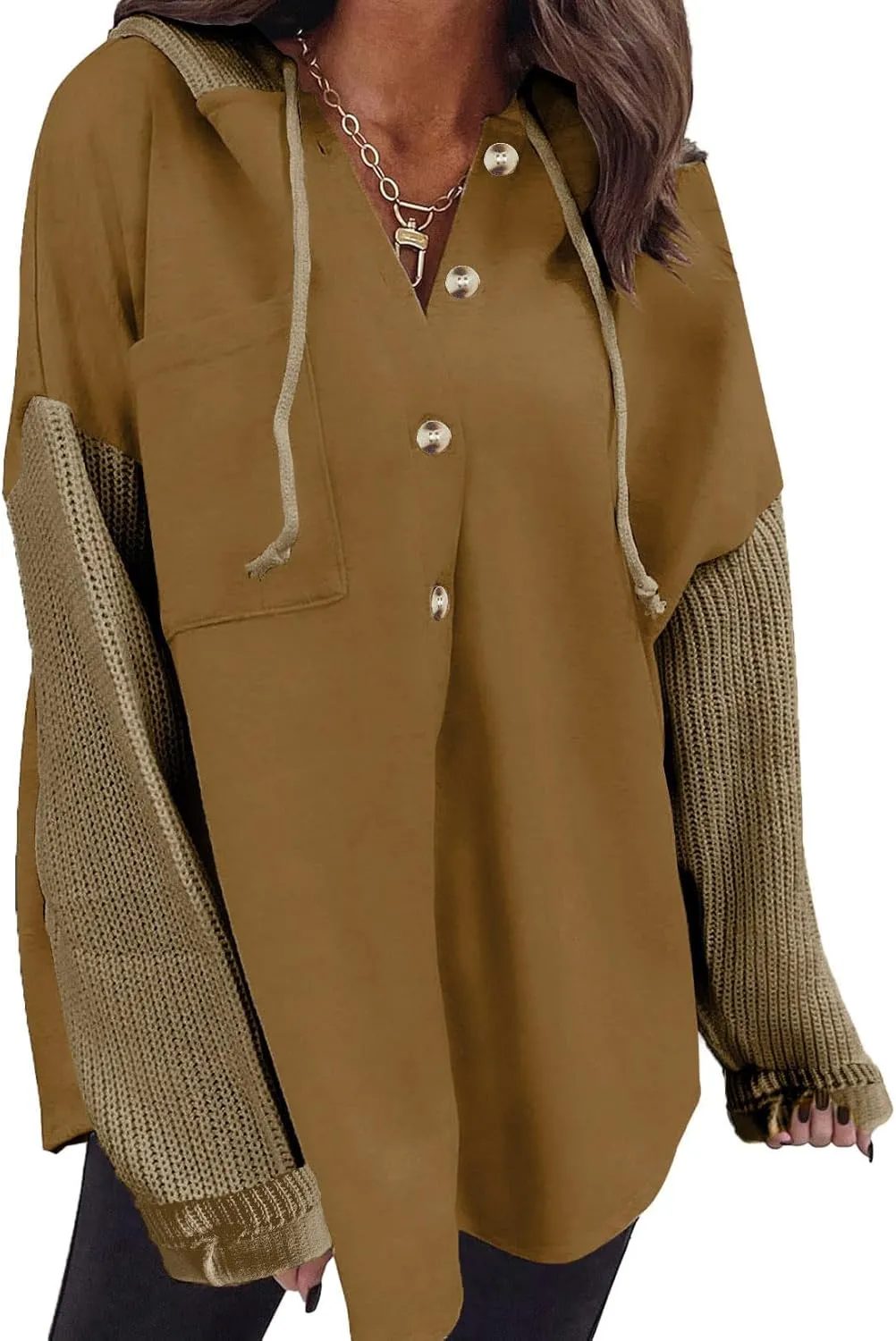 SHEWIN Oversized Sweatshirt for Women Loose Fit Casual Long Sleeve Button Hooded Sweatshirts Hoodies with Pocket