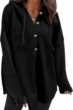 SHEWIN Oversized Sweatshirt for Women Loose Fit Casual Long Sleeve Button Hooded Sweatshirts Hoodies with Pocket