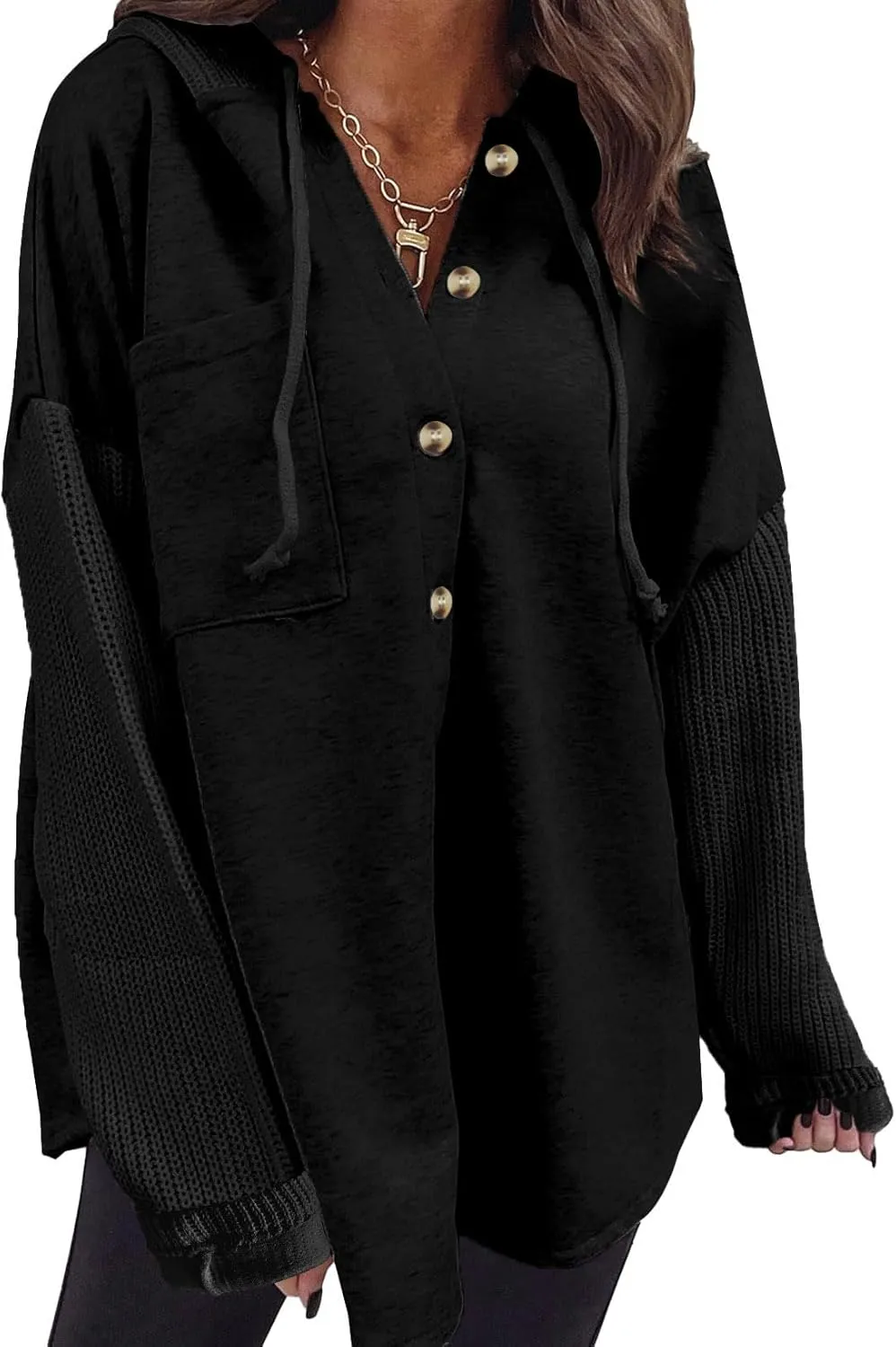 SHEWIN Oversized Sweatshirt for Women Loose Fit Casual Long Sleeve Button Hooded Sweatshirts Hoodies with Pocket