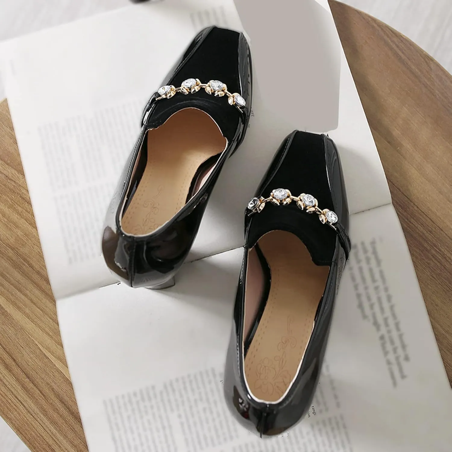 Shinelly Women High Heel Chunky Loafers Patent Leather Pumps with Bow