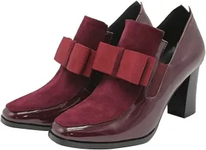 Shinelly Women High Heel Chunky Loafers Patent Leather Pumps with Bow