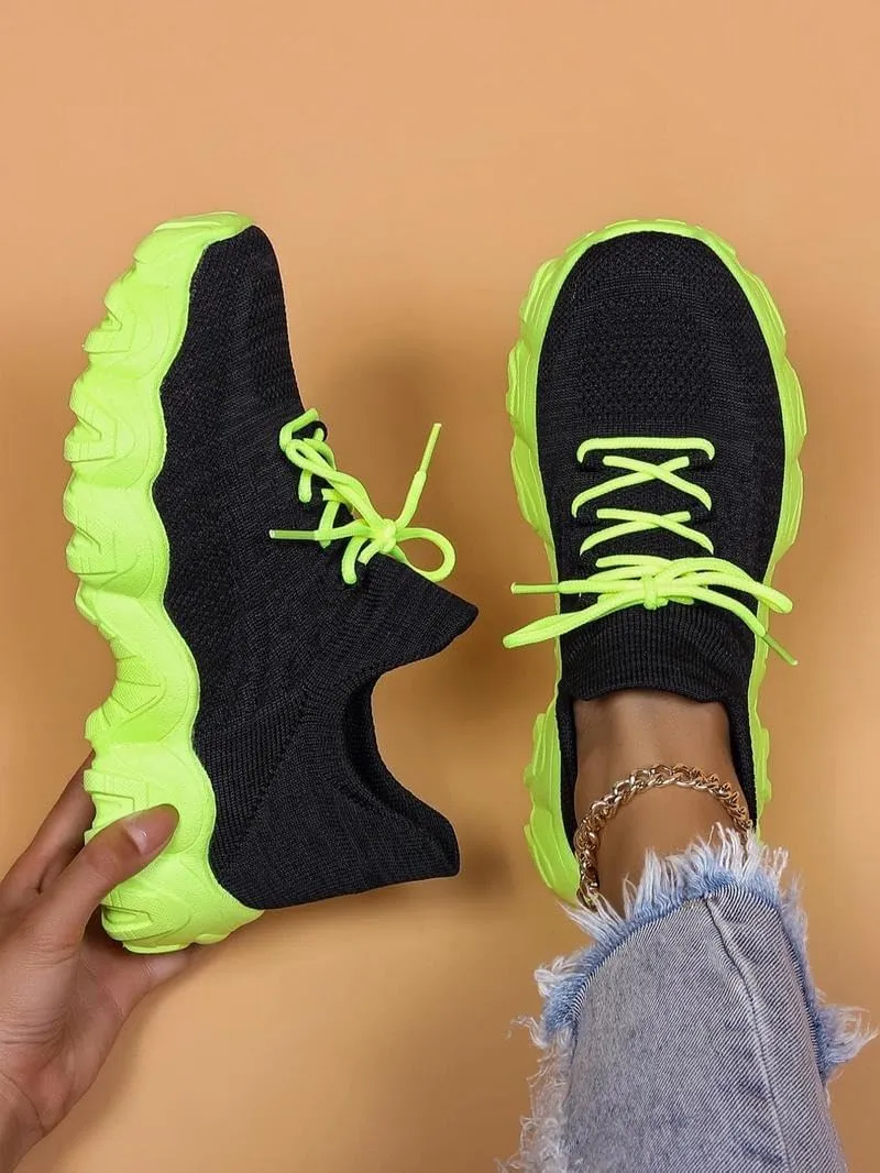 Shoes Women, Women's Fashionable Lace-up Low Top Slip on Sneakers, Casual Comfortable Ankle Socks Shoes