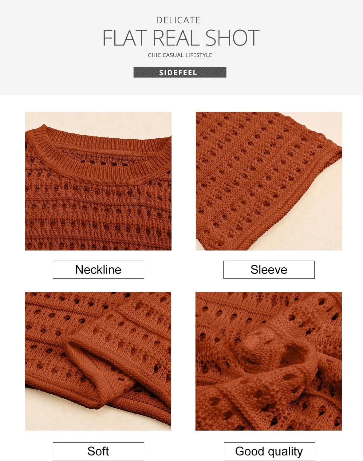 Sidefeel Womens Sweaters Lightweight Casual Long Sleeve Loose Crochet Hollow Out Knit Pullover Tops Clothing