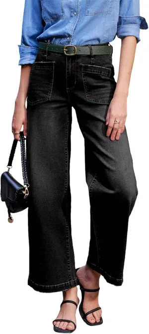 Sidefeel Women's Wide Leg Jeans High Waisted Stretchy Jeans Straight Leg Loose Fit Zimbaplatinum Ankle Denim Pants