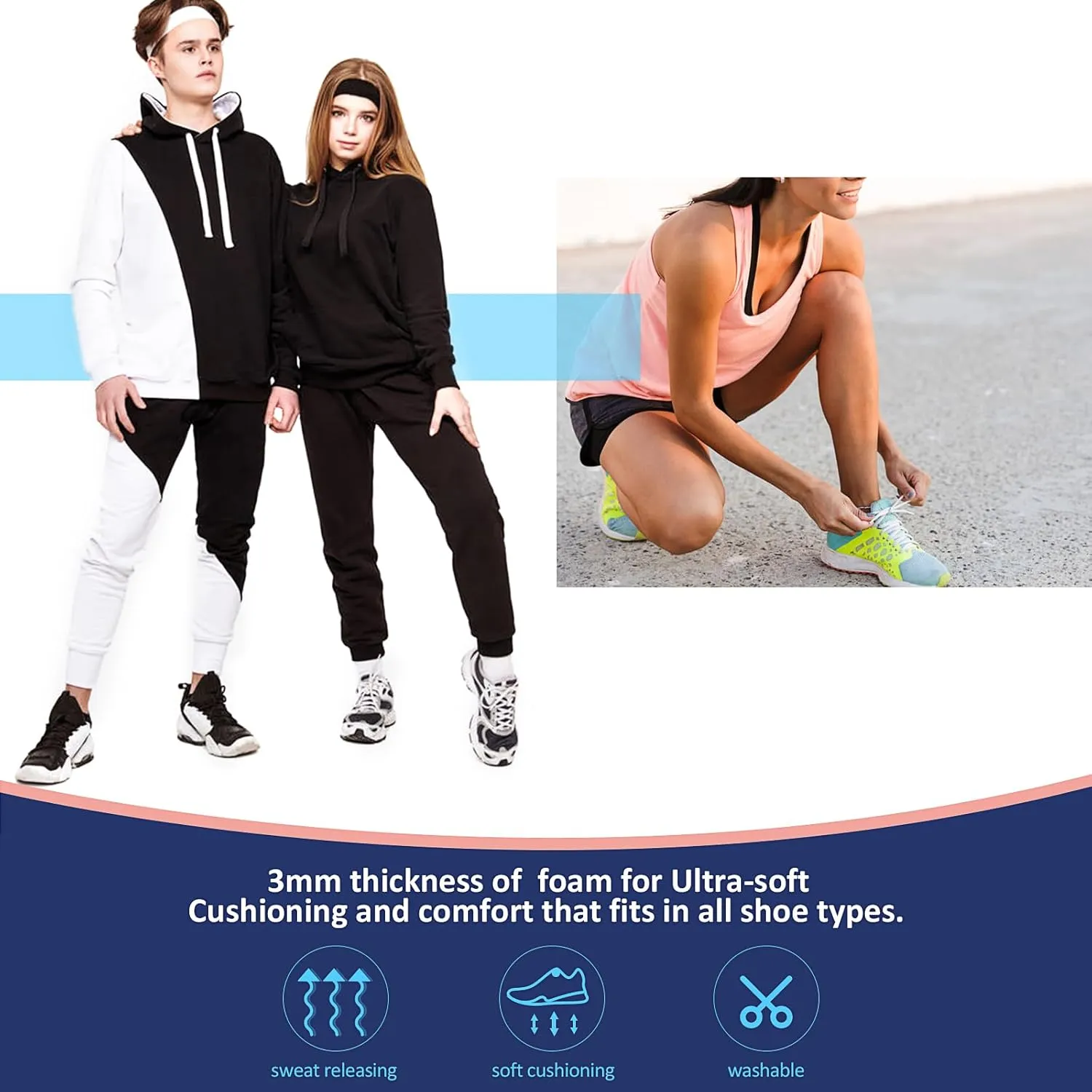 Sintege 4 Pairs Breathable Shoe Insoles for Men and Women Soft Sweat Absorbing Insoles for Daily Comfort Replacement Improve Foot Posture Balance Strength (Classic,11.8 Inches)