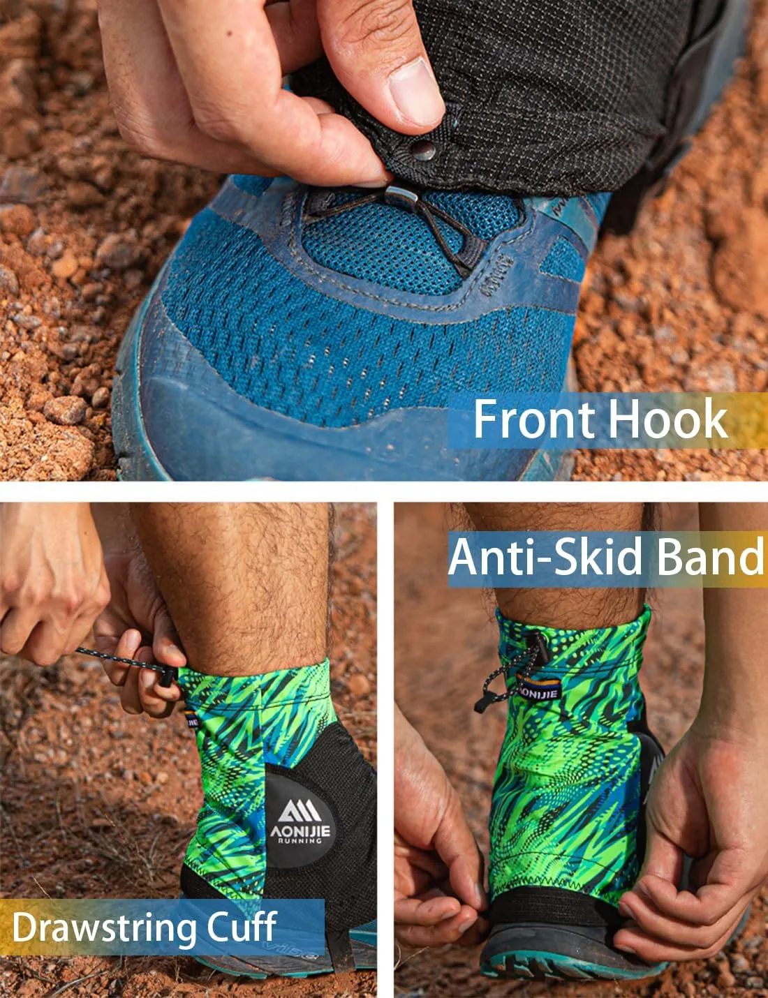 Size 6-10 Trail Gaiters Low Shoes Gators for Hiking Boots and Shoes, Ankle Hiking Gaiters for Men Women