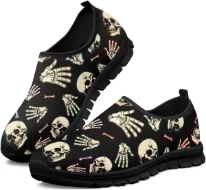 Skull Walking Shoes Casual Tennis Flat Work Loafer Wide Toe Driving Shoe Hiking Sneaker for Women