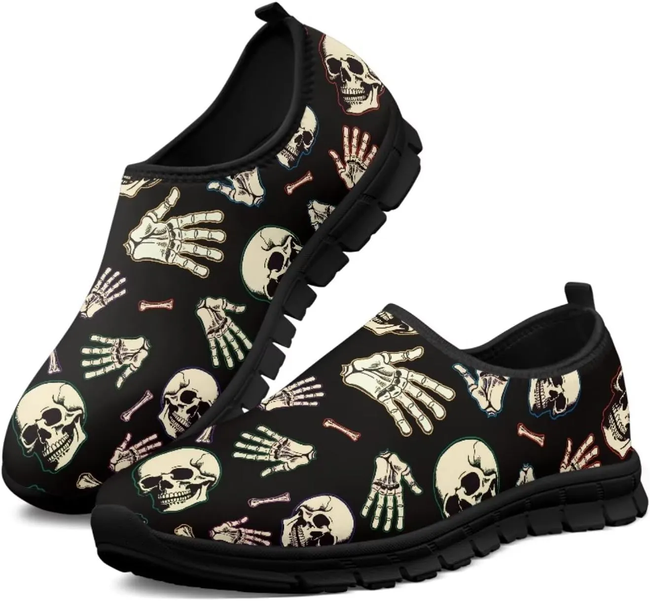 Skull Walking Shoes Casual Tennis Flat Work Loafer Wide Toe Driving Shoe Hiking Sneaker for Women