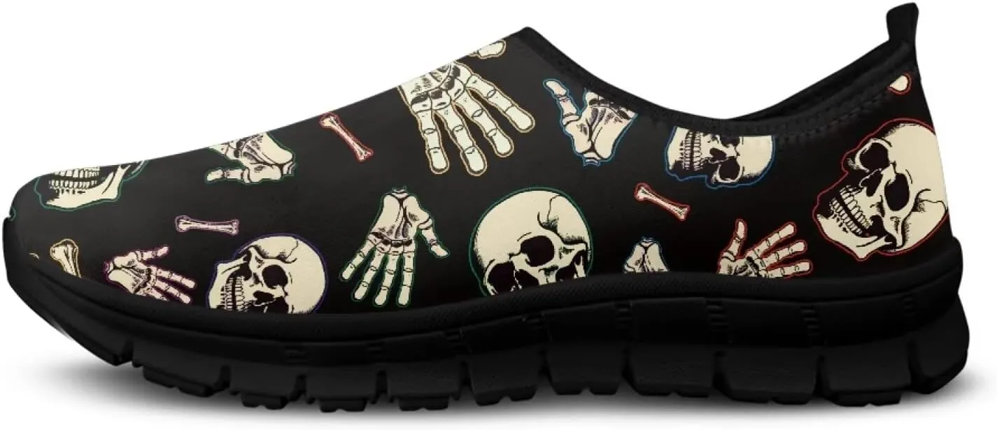 Skull Walking Shoes Casual Tennis Flat Work Loafer Wide Toe Driving Shoe Hiking Sneaker for Women