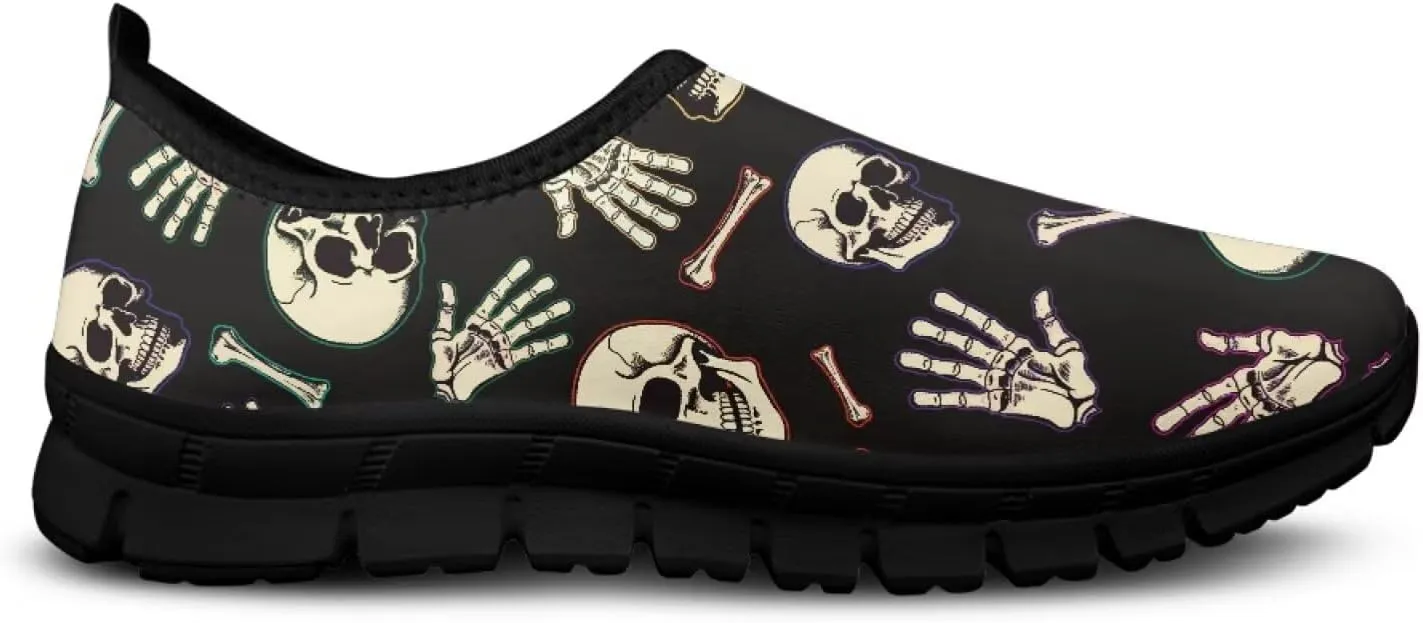 Skull Walking Shoes Casual Tennis Flat Work Loafer Wide Toe Driving Shoe Hiking Sneaker for Women